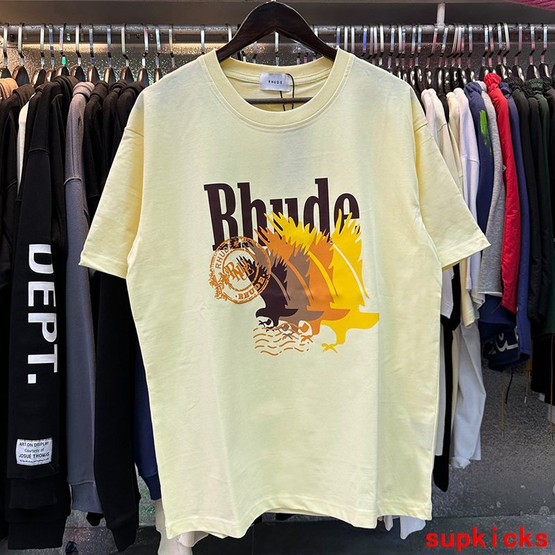 Close-up detail shot of Rhude luxury clothing with runway-inspired design