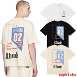 Front view of Rhude luxury clothing with monogram-inspired silhouette