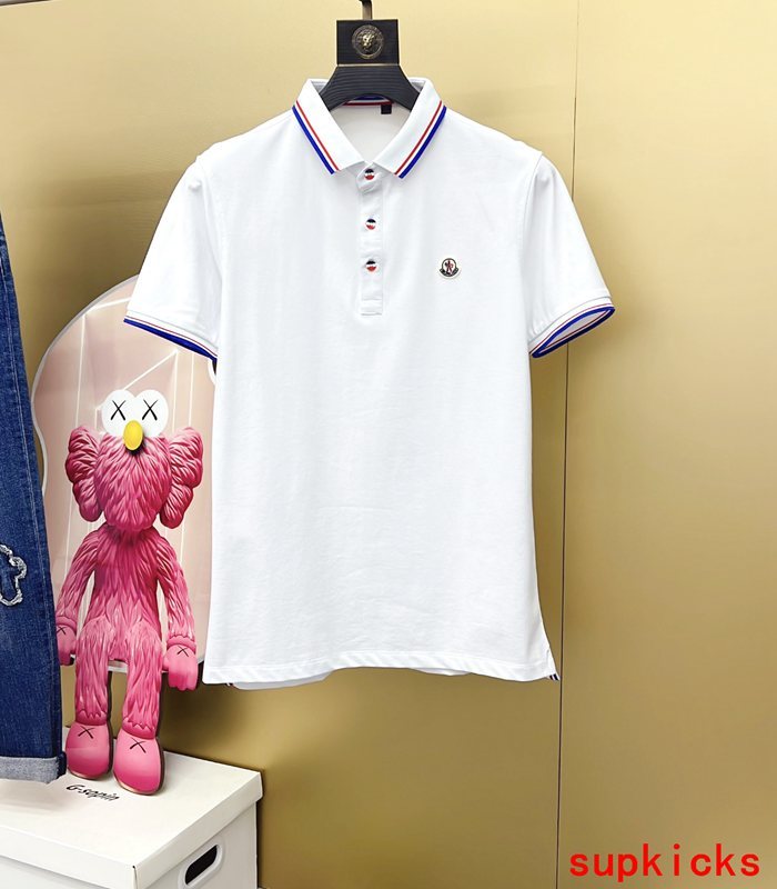 Front view of Moncler luxury clothing with logo-detail design