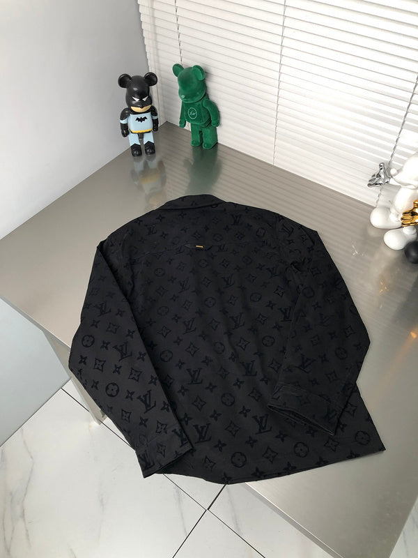 Front view of Louis Vuitton luxury clothing with signature branding