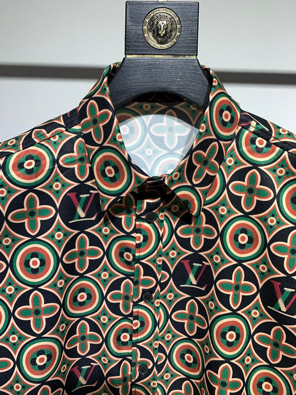Close-up detail shot of Louis Vuitton cotton t-shirt with signature branding