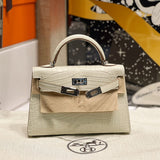 Side view of modern structured handbag