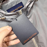Back view of Louis Vuitton luxury clothing with label-forward styling
