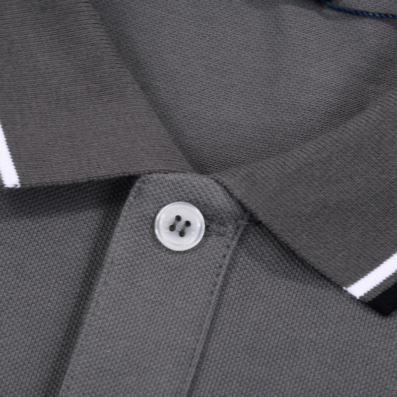 Side profile of Polo cotton polo shirt with monogram-inspired silhouette