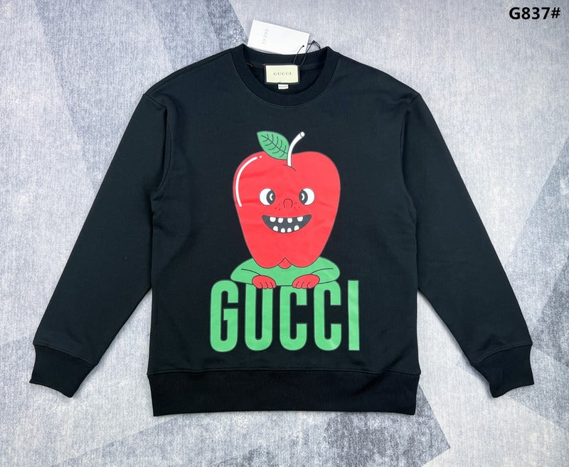 Back view of Gucci luxury clothing with signature branding
