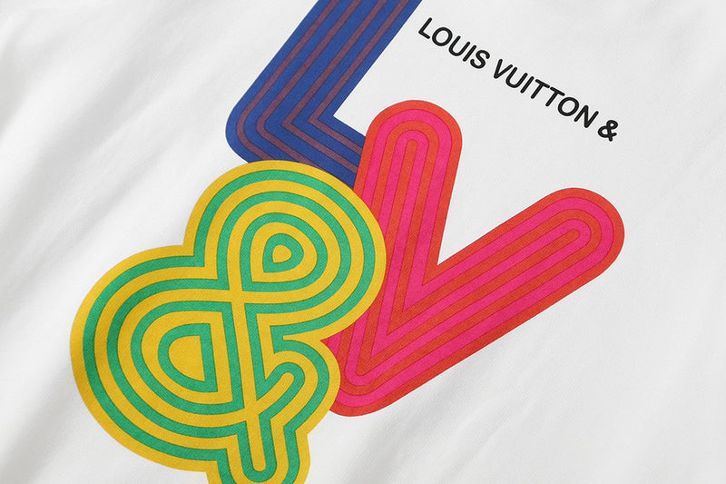 Close-up detail shot of Louis Vuitton luxury clothing with signature branding