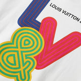 Close-up detail shot of Louis Vuitton luxury clothing with signature branding
