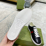 Side profile of Gucci stone beige sneakers padded collar comfort