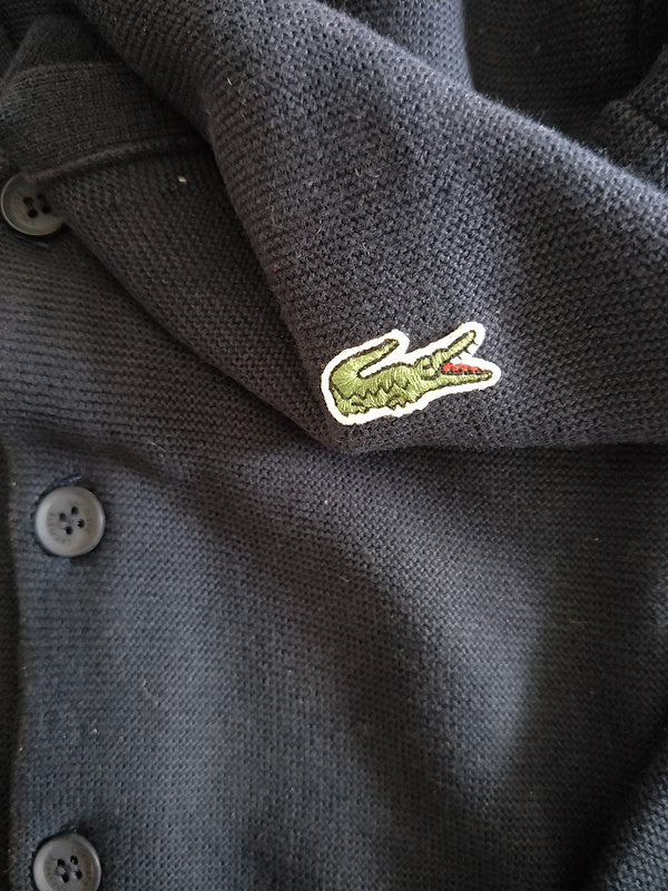 Full styled look of Lacoste luxury clothing with monogram-inspired silhouette