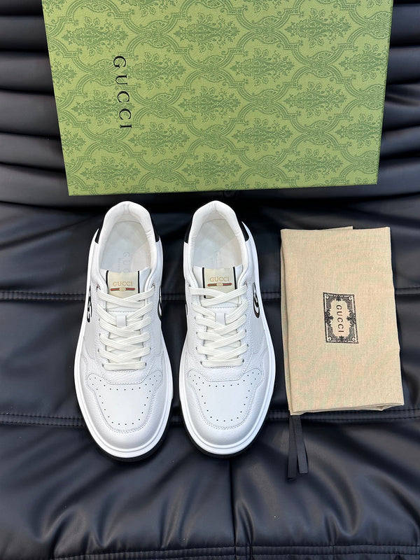 Side profile of Gucci crisp white sneakers cushioned comfort fit