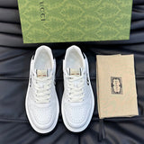 Side profile of Gucci crisp white sneakers cushioned comfort fit