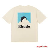Flat lay presentation of Rhude luxury clothing with contemporary cut