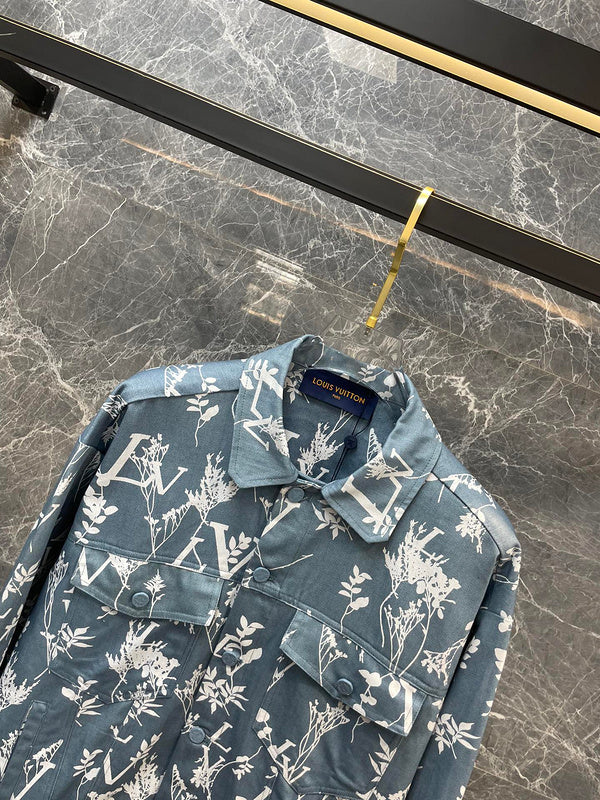 Full styled look of Louis Vuitton luxury clothing with label-forward styling
