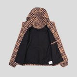 Close-up detail shot of Louis Vuitton luxury clothing with logo-detail design