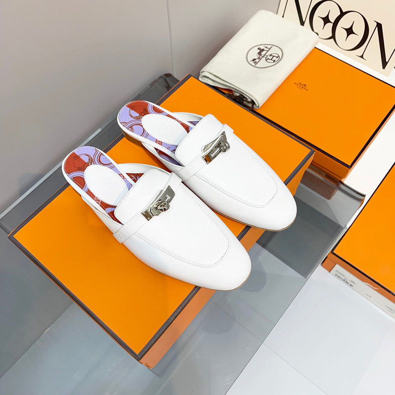 Hermès White Slide Sandals - Front View