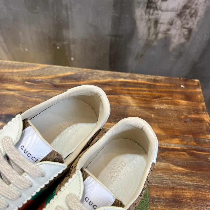 Gucci neutral cream luxury sneakers view 7 breathable knit upper