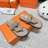 Hermès Nude Flat Thong Sandals - Close-Up Texture View