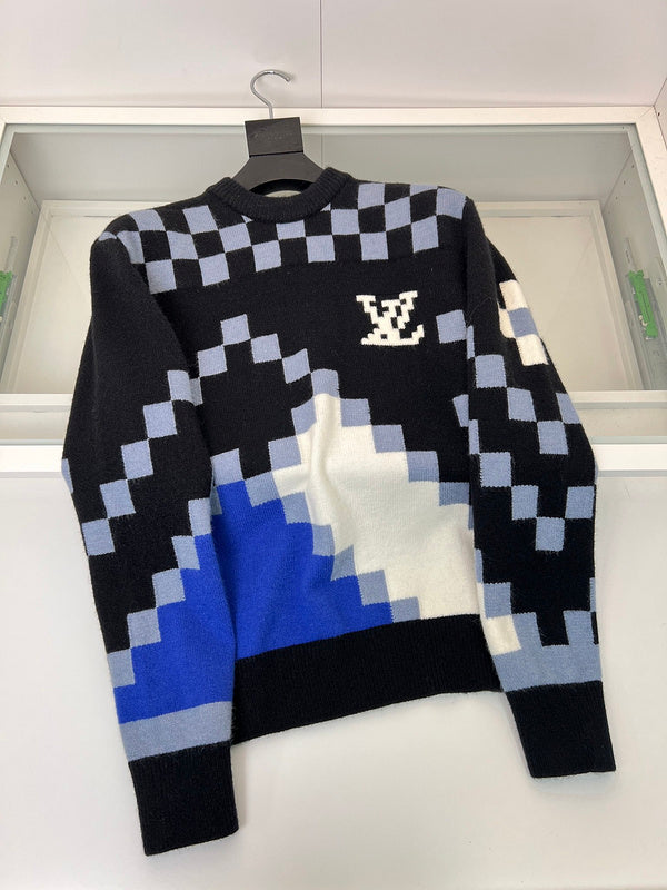 Close-up detail shot of Louis Vuitton luxury clothing with contemporary cut