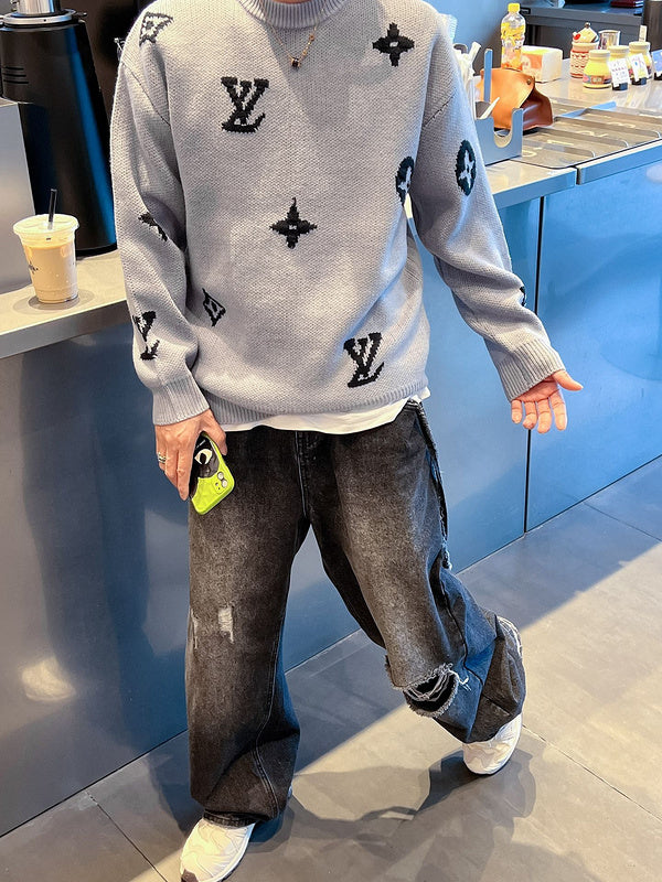 Full styled look of Louis Vuitton luxury clothing with monogram-inspired silhouette