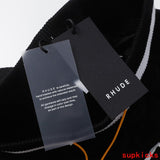 Side profile of Rhude luxury clothing with logo-detail design