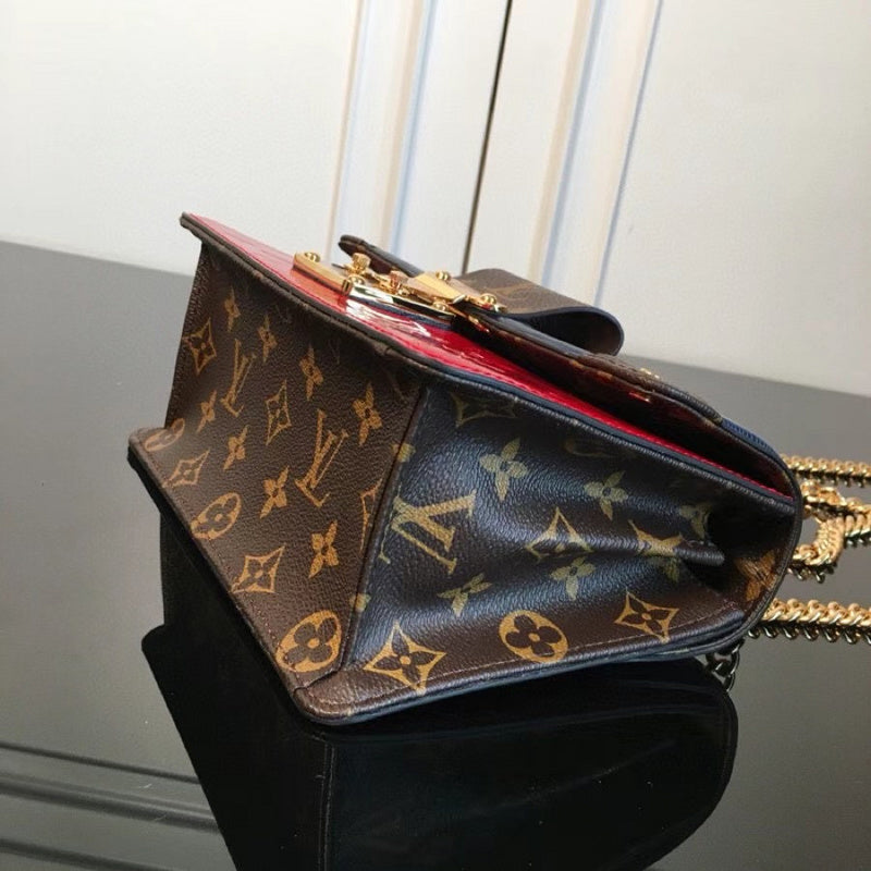 Top view of modern classic women's handbag – women's designer-style accessory