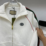 Back view of Gucci luxury clothing with label-forward styling