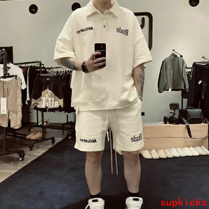Side profile of Rhude luxury clothing with tailored silhouette