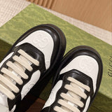 Side profile of Gucci soft grey sneakers chunky sole construction