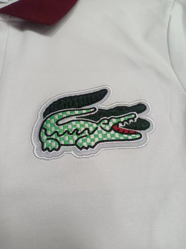 Side profile of Lacoste luxury clothing with tailored silhouette