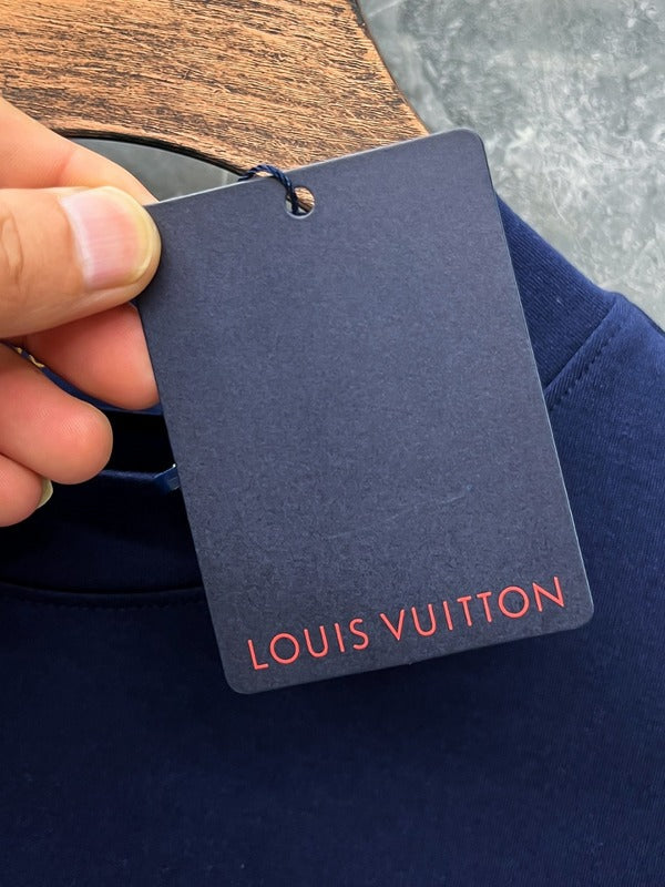 Close-up detail shot of Louis Vuitton luxury clothing with streetwear-inspired cut