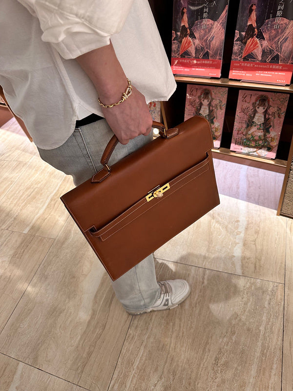 Side view of contemporary structured handbag