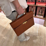 Side view of contemporary structured handbag