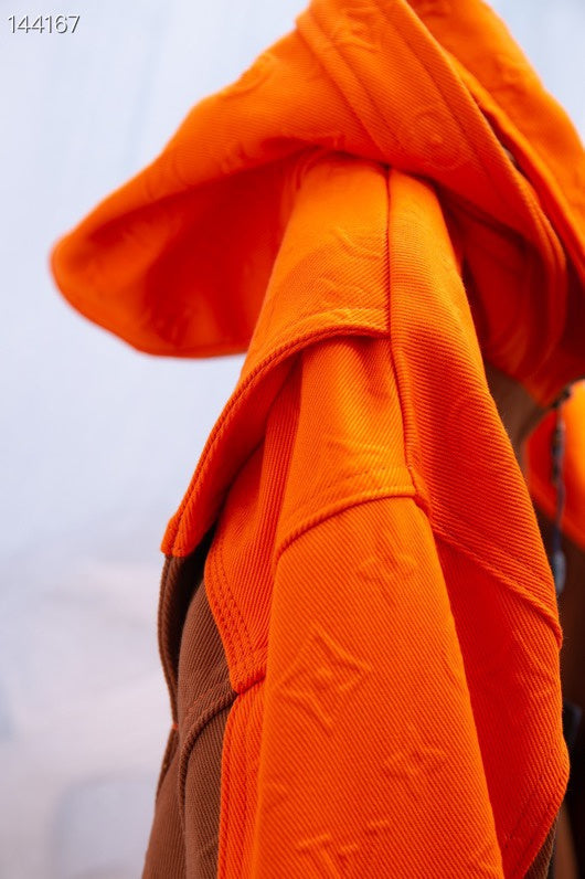 Close-up detail shot of Louis Vuitton luxury clothing with streetwear-inspired cut