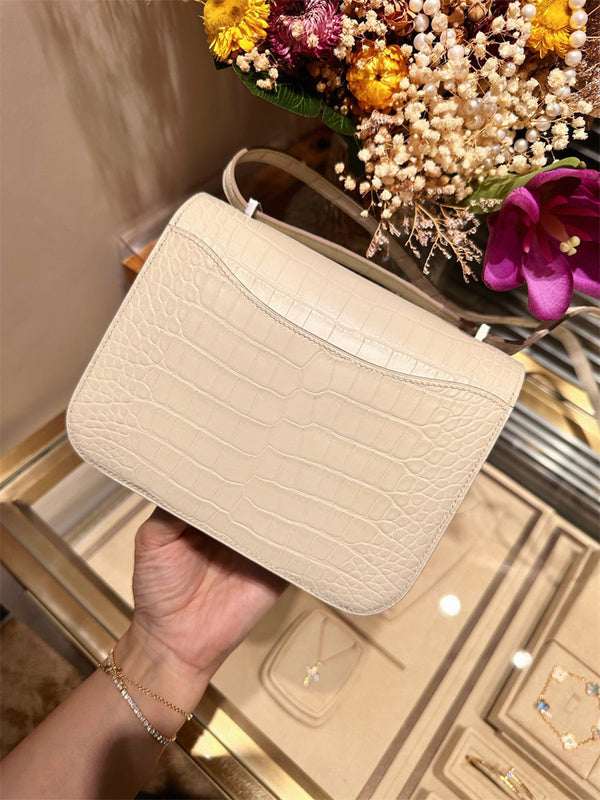 Side view of timeless structured handbag