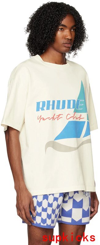 Full styled look of Rhude luxury clothing with relaxed-fit cut