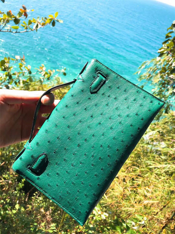 Side view of tailored structured handbag