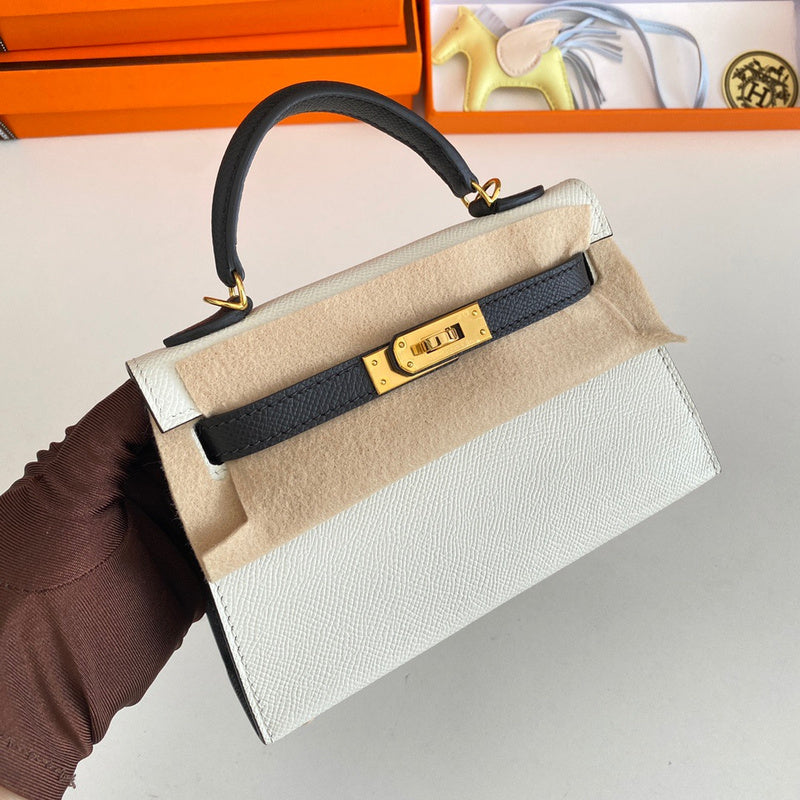 Side view of considered structured handbag