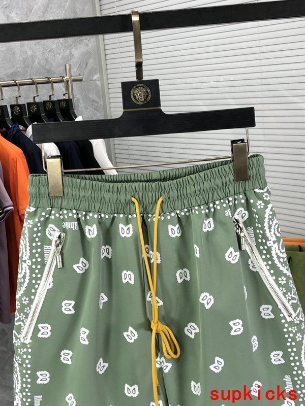 Close-up detail shot of Rhude luxury clothing with runway-inspired design