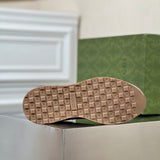 Side profile of Gucci soft grey sneakers chunky sole construction