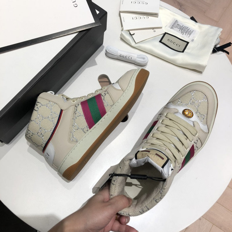 Gucci stone beige luxury sneakers view 6 padded collar comfort