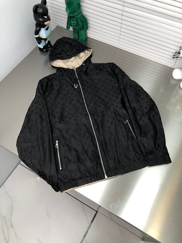 Side profile of Louis Vuitton luxury clothing with signature branding