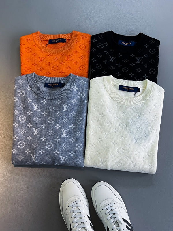 Close-up detail shot of Louis Vuitton luxury clothing with monogram-inspired silhouette