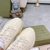 Side profile of Gucci stone beige sneakers chunky sole construction