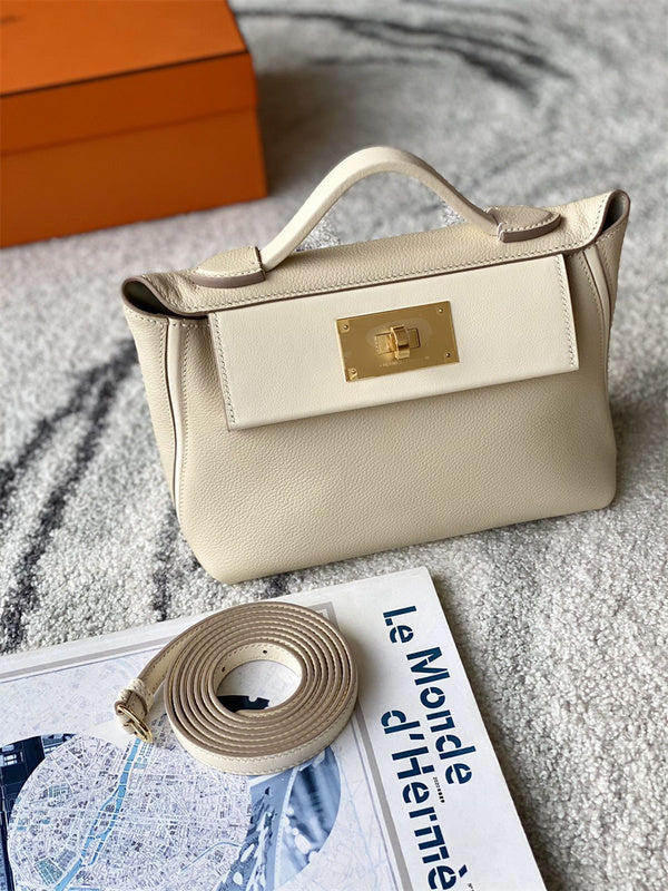 Side view of elegant structured handbag