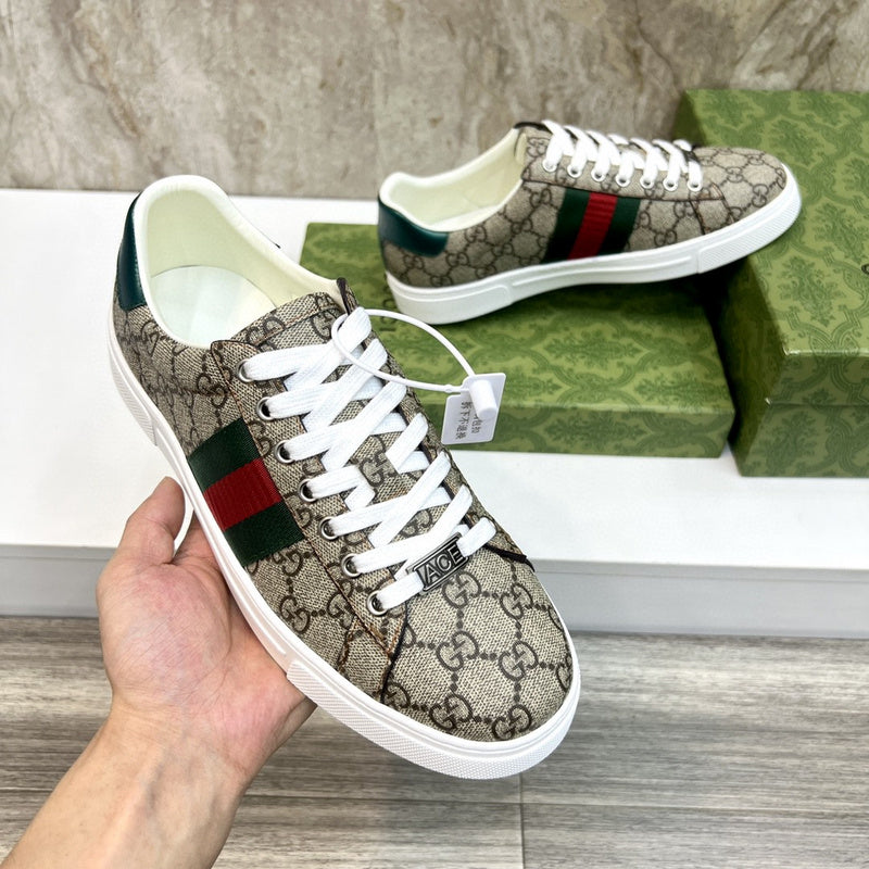 Gucci crisp white luxury sneakers view 4 retro runner design