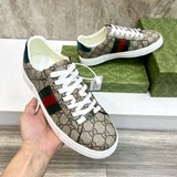 Gucci crisp white luxury sneakers view 4 retro runner design