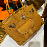 Side view of balanced structured handbag