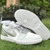 Side profile of Nike tonal black sneakers bold athletic profile