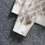 Front view of Louis Vuitton luxury clothing with logo-detail design