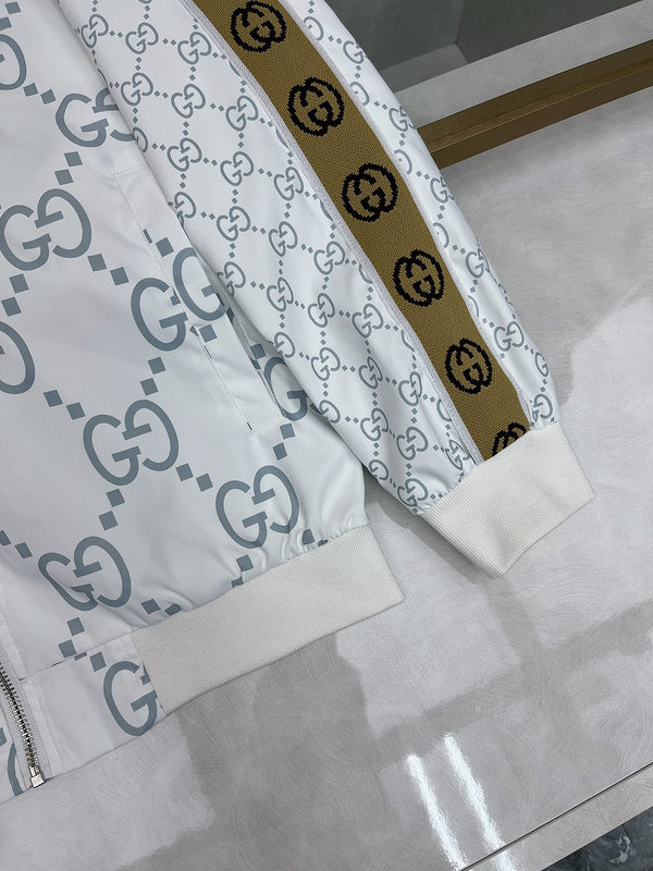 Close-up detail shot of Gucci luxury clothing with logo-detail design